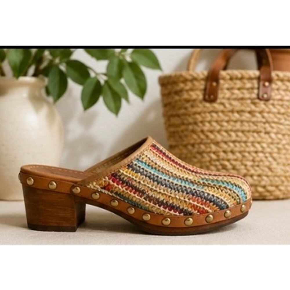 Sandro Rosi Made In Italy Raffia Mule Clogs EU 39 Coastal Boho Heels - Picture 2 of 9